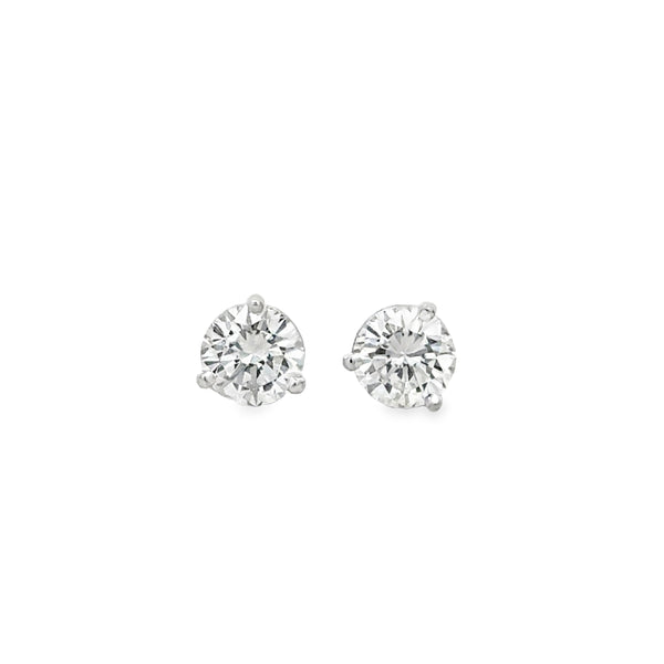 1.39 CTW Diamond Stud Earrings in 14K White Gold with 3-Prong Martini Settings