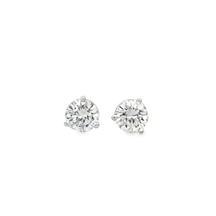 1.39 CTW Diamond Stud Earrings in 14K White Gold with 3-Prong Martini Settings