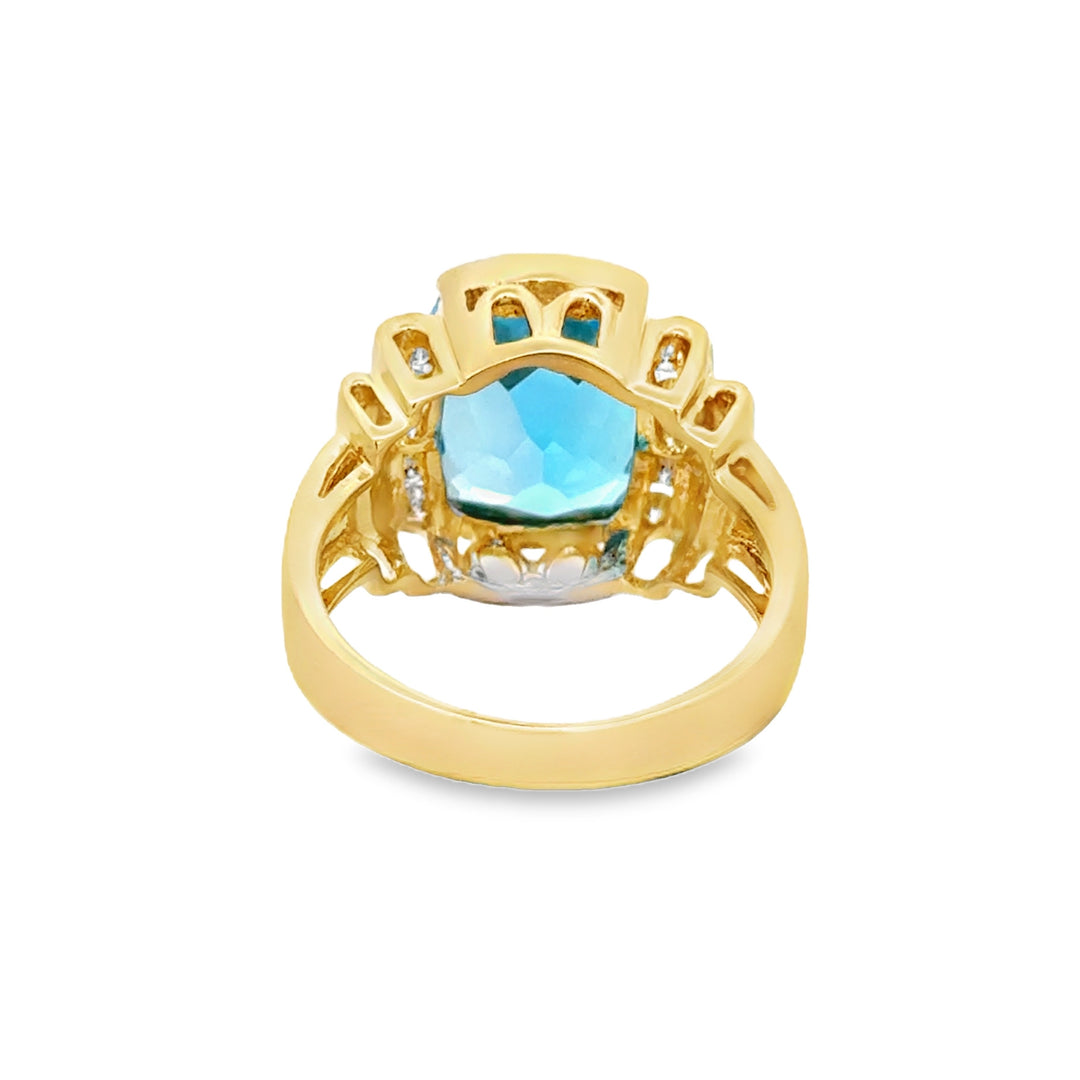 0.15 CTW Diamond and Blue Topaz Ring in 14K Yellow Gold