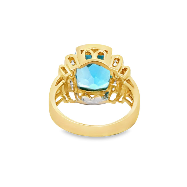 0.15 CTW Diamond and Blue Topaz Ring in 14K Yellow Gold