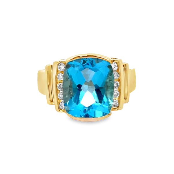 0.15 CTW Diamond and Blue Topaz Ring in 14K Yellow Gold