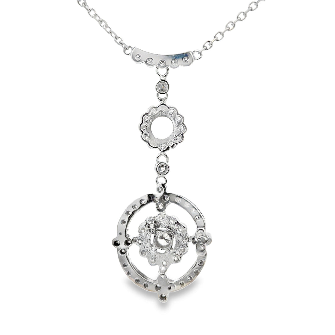 3.00 CTW Diamond 18K White Gold Vintage-Inspired Floral Drop Pendant Necklace