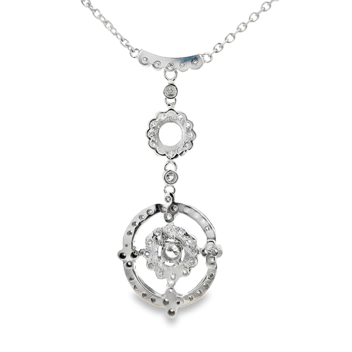 3.00 CTW Diamond 18K White Gold Vintage-Inspired Floral Drop Pendant Necklace