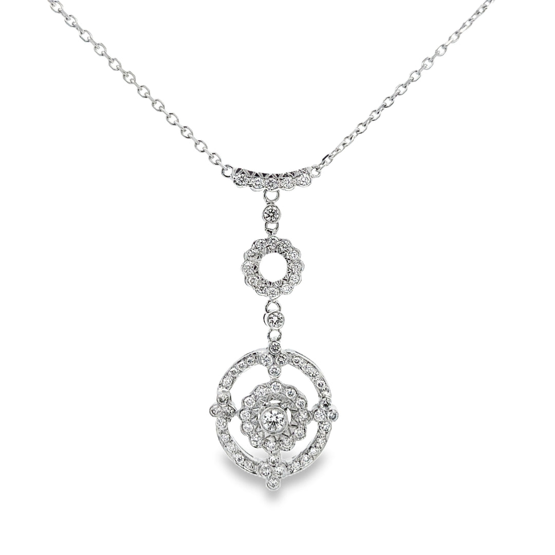 3.00 CTW Diamond 18K White Gold Vintage-Inspired Floral Drop Pendant Necklace