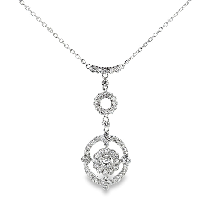 3.00 CTW Diamond 18K White Gold Vintage-Inspired Floral Drop Pendant Necklace