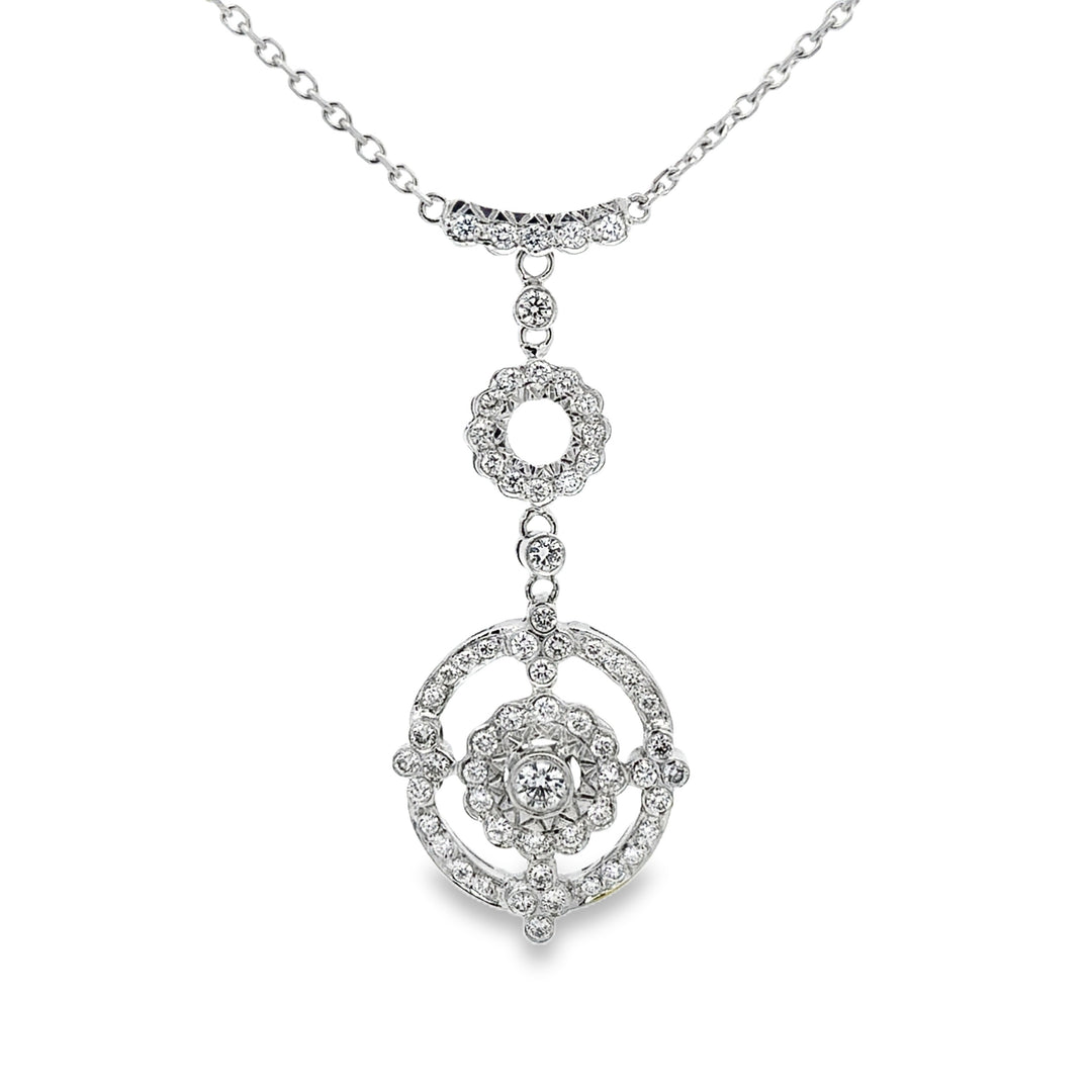 3.00 CTW Diamond 18K White Gold Vintage-Inspired Floral Drop Pendant Necklace