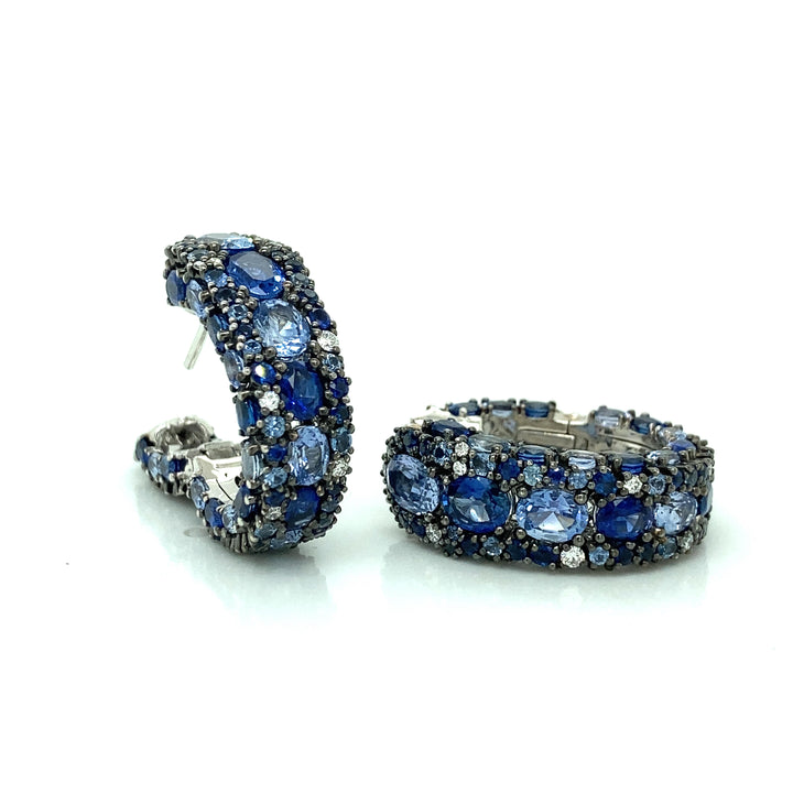 Robert Procop American Glamour 10.38 CTW Light &amp; Dark Blue Sapphire 18K White Gold Earrings