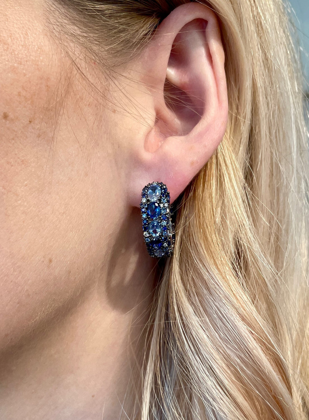 Robert Procop American Glamour 10.38 CTW Light &amp; Dark Blue Sapphire 18K White Gold Earrings