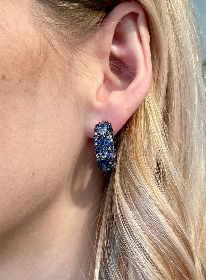 Robert Procop American Glamour 10.38 CTW Light &amp; Dark Blue Sapphire 18K White Gold Earrings