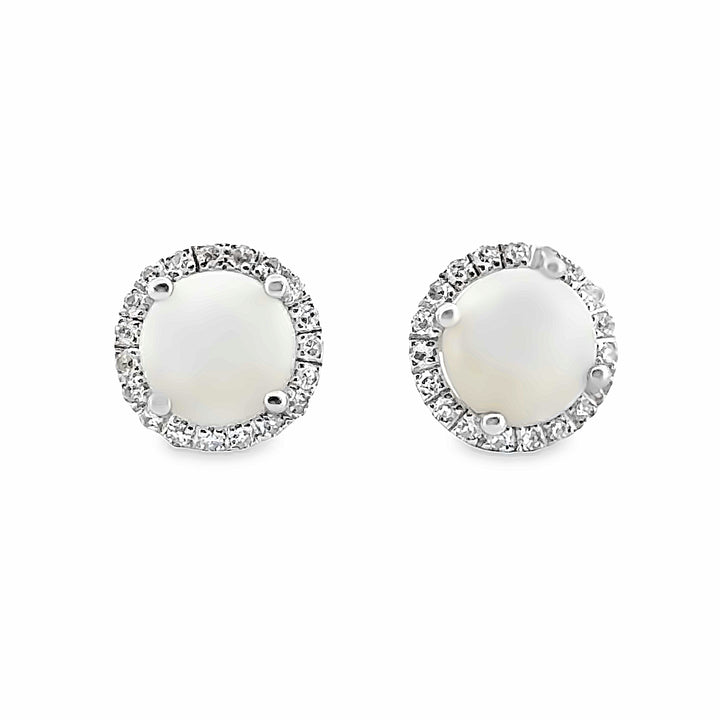 1.02 CTW Opal Earrings with 0.14 CTW Diamond Halo14K White Gold