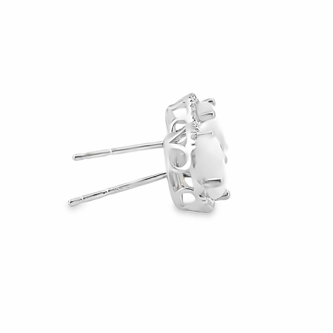 1.02 CTW Opal Earrings with 0.14 CTW Diamond Halo14K White Gold