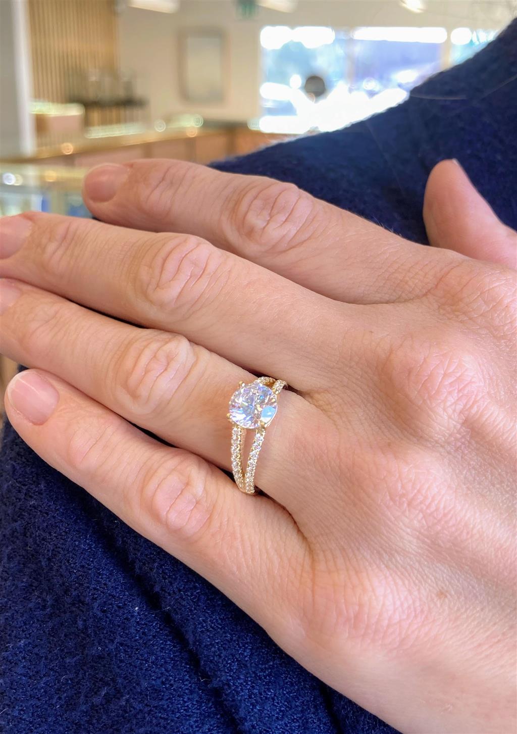 Engagement Semi-Mount Diamond 18K Yellow Gold Split Shank Pave Ring