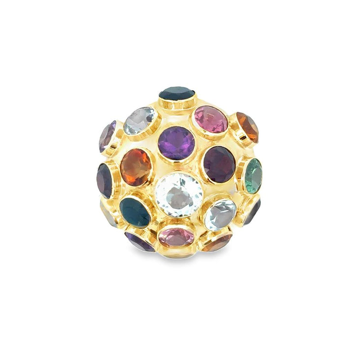 Retro Multi-Gemstone “Sputnik” Dome Brooch in 18K Yellow Gold