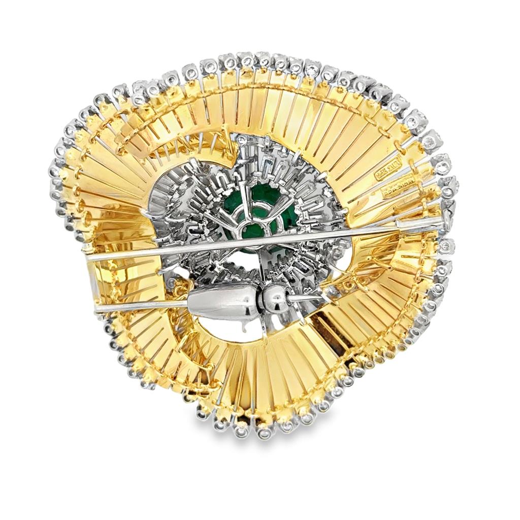 Circa 1960’s Meister Diamond & Emerald Brooch – 18K Gold