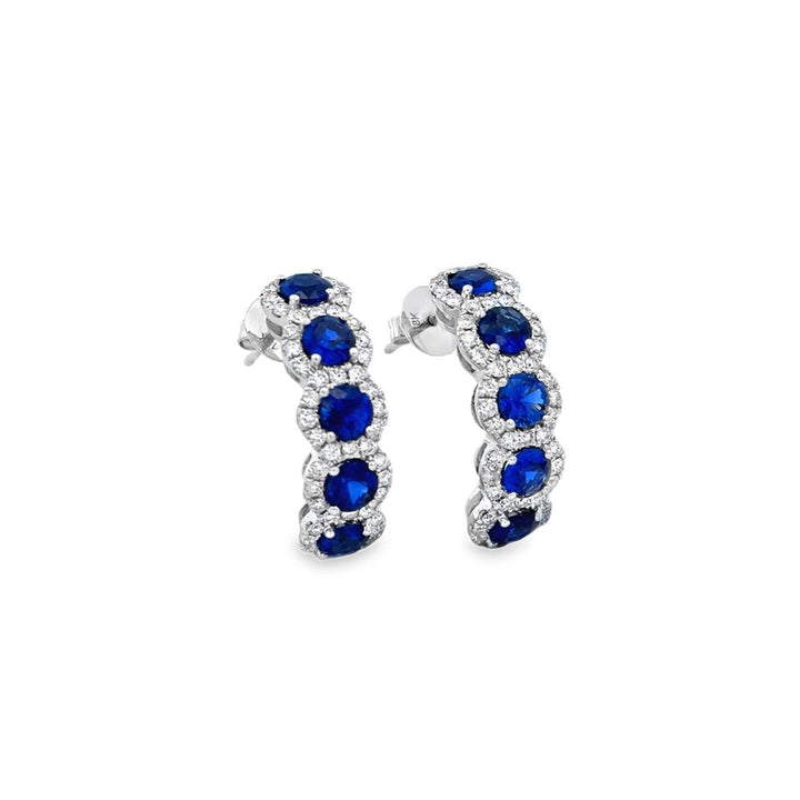 3.19 CTW Sapphire & 0.94 CTW Diamond 14K White Gold Half Hoop Earrings