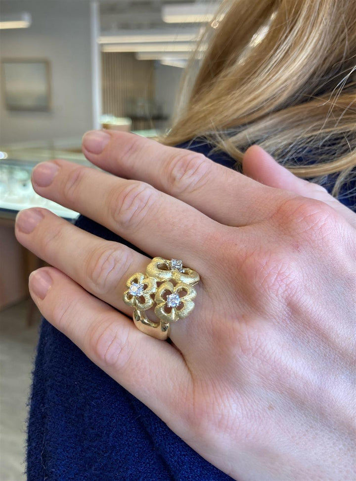 Sal Praschnik 0.35 CTW Diamonds Brushed 18K Yellow Gold Blossom Ring
