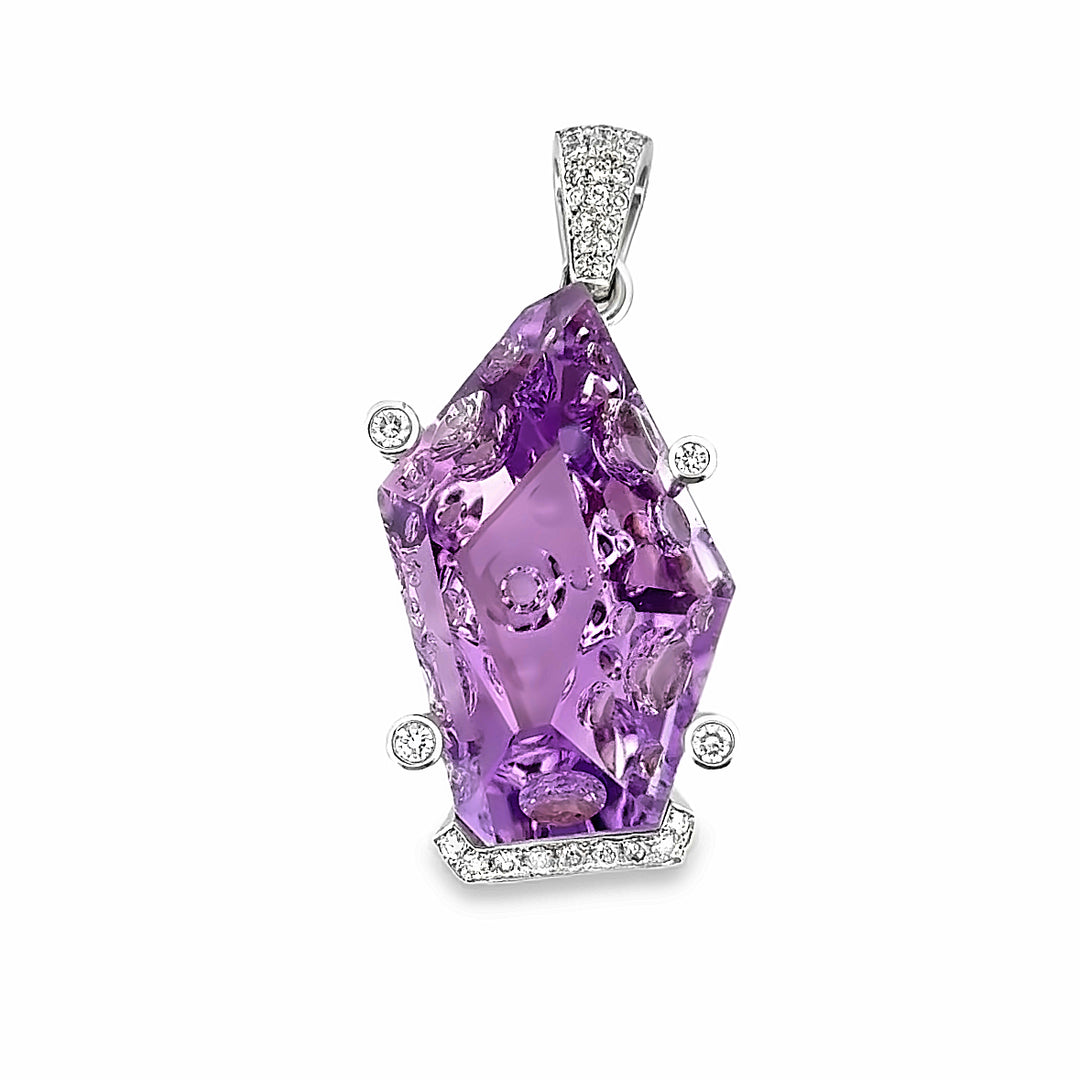 45.77ct amethyst and diamond pendant, 18k white gold