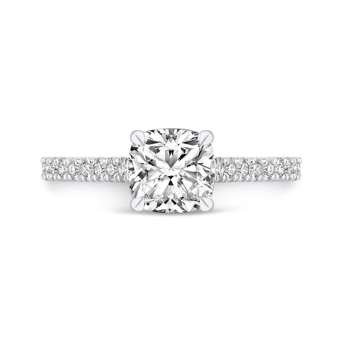 Hidden Halo Engagement Semi-Mount Diamond 18K White Gold Classic Pave Setting Engagement Ring