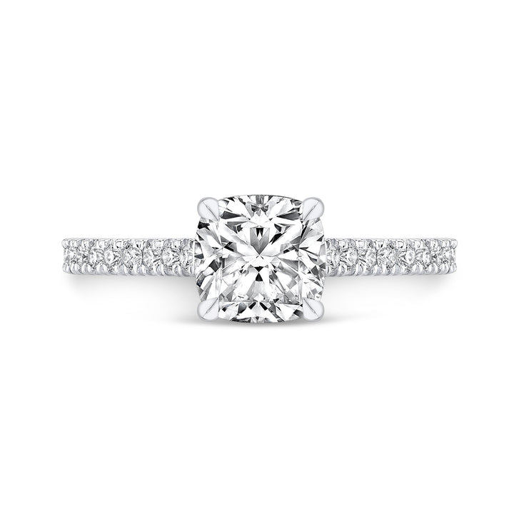 Hidden Halo Engagement Semi-Mount Diamond 18K White Gold Classic Pave Setting Engagement Ring