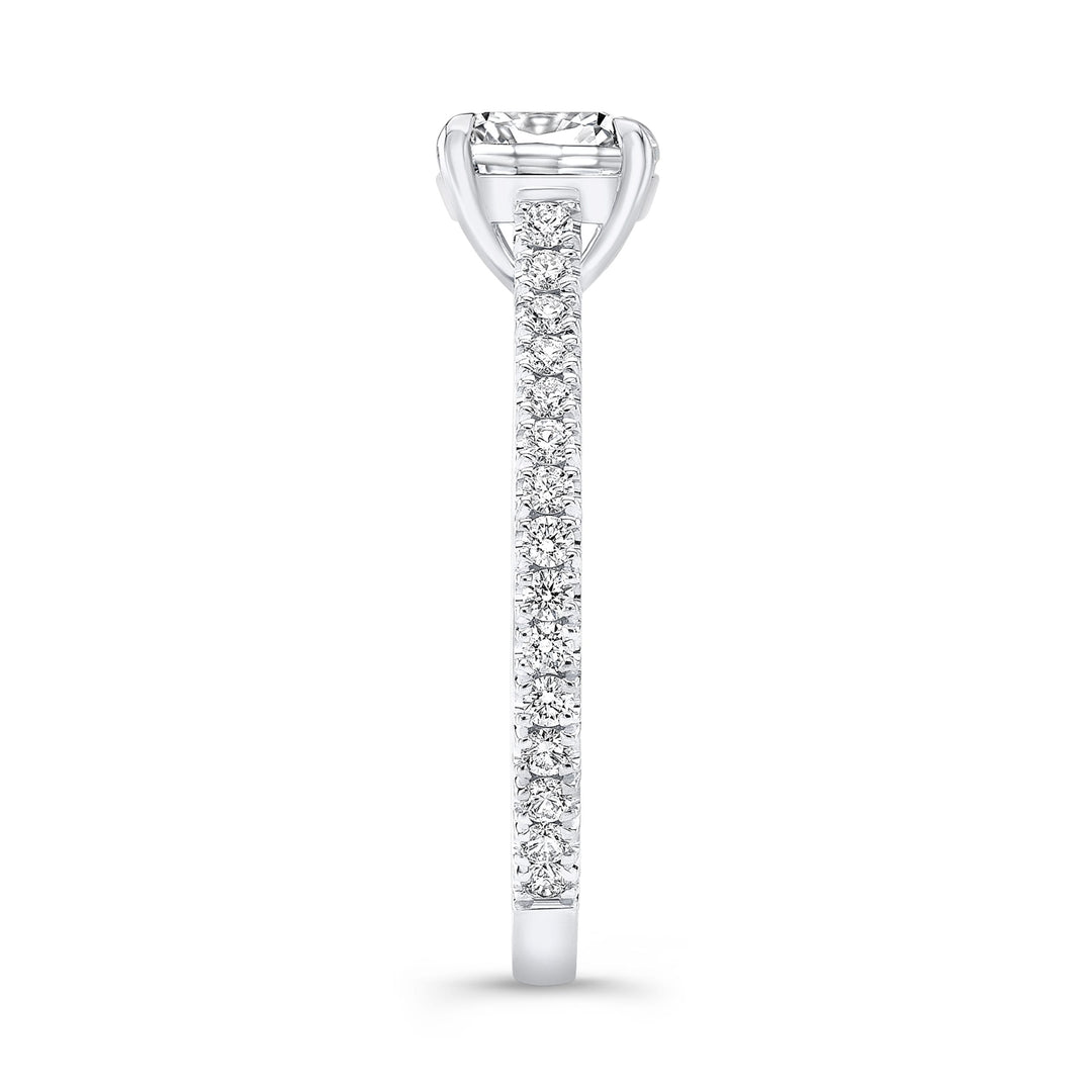 Hidden Halo Engagement Semi-Mount Diamond 18K White Gold Classic Pave Setting Engagement Ring