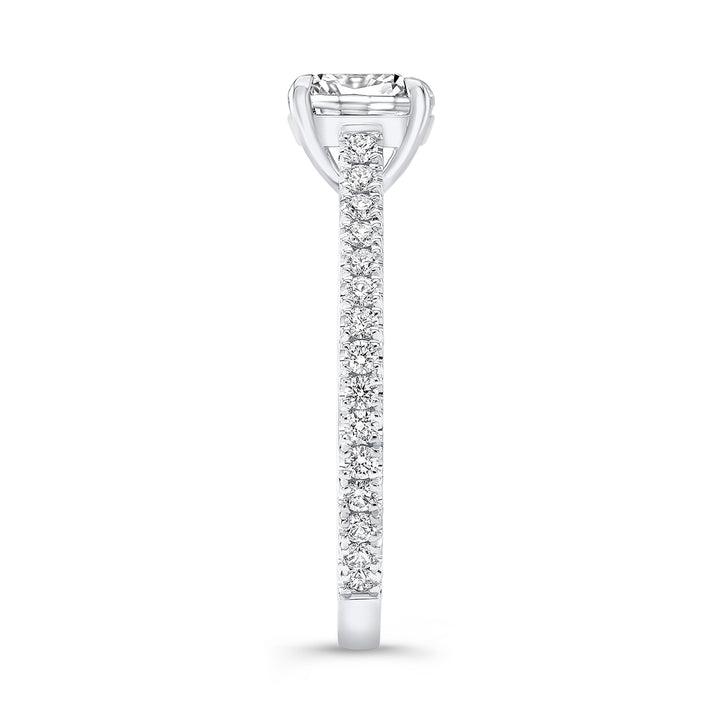 Hidden Halo Engagement Semi-Mount Diamond 18K White Gold Classic Pave Setting Engagement Ring