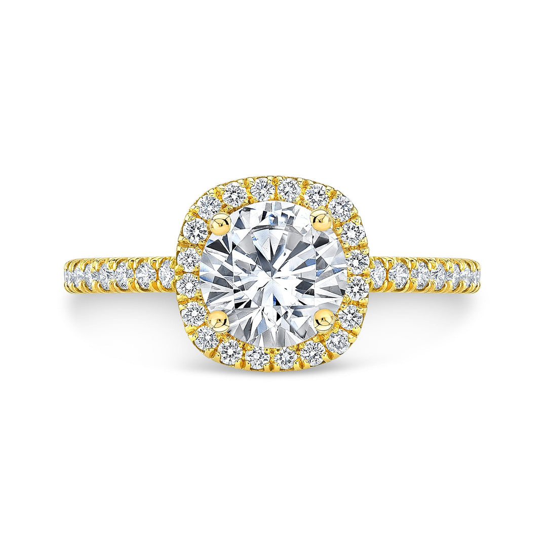 Cushion Shape Halo Engagement Semi-Mount Ring in 18K Yellow Gold