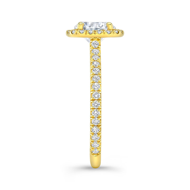 Cushion Shape Halo Engagement Semi-Mount Ring in 18K Yellow Gold