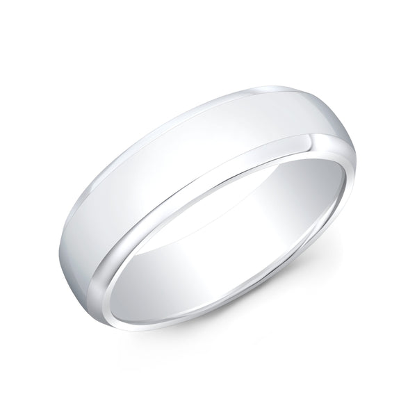 18K White Gold Men's Beveled Wedding Band - Comfort Fit, 6mm