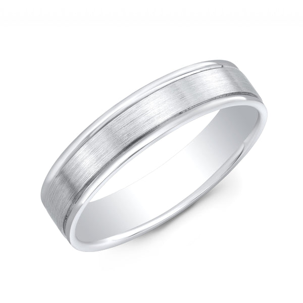 18K White Gold Men's Dual Ridge Wedding Band
