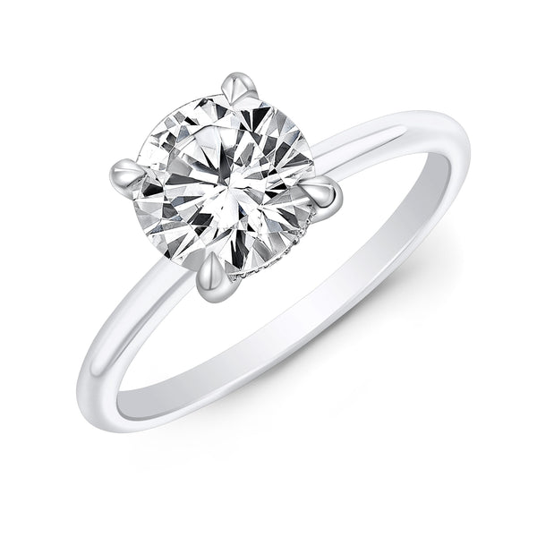 Hidden Halo Engagement Ring Mounting in 18K White Gold