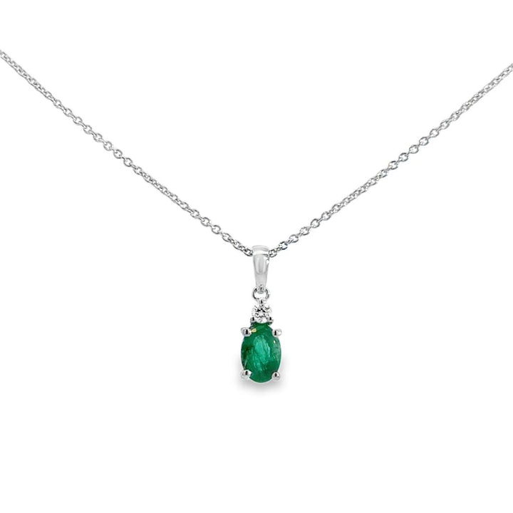 Oval Emerald & 0.04 CT Diamond Pendant Necklace in 14K White Gold