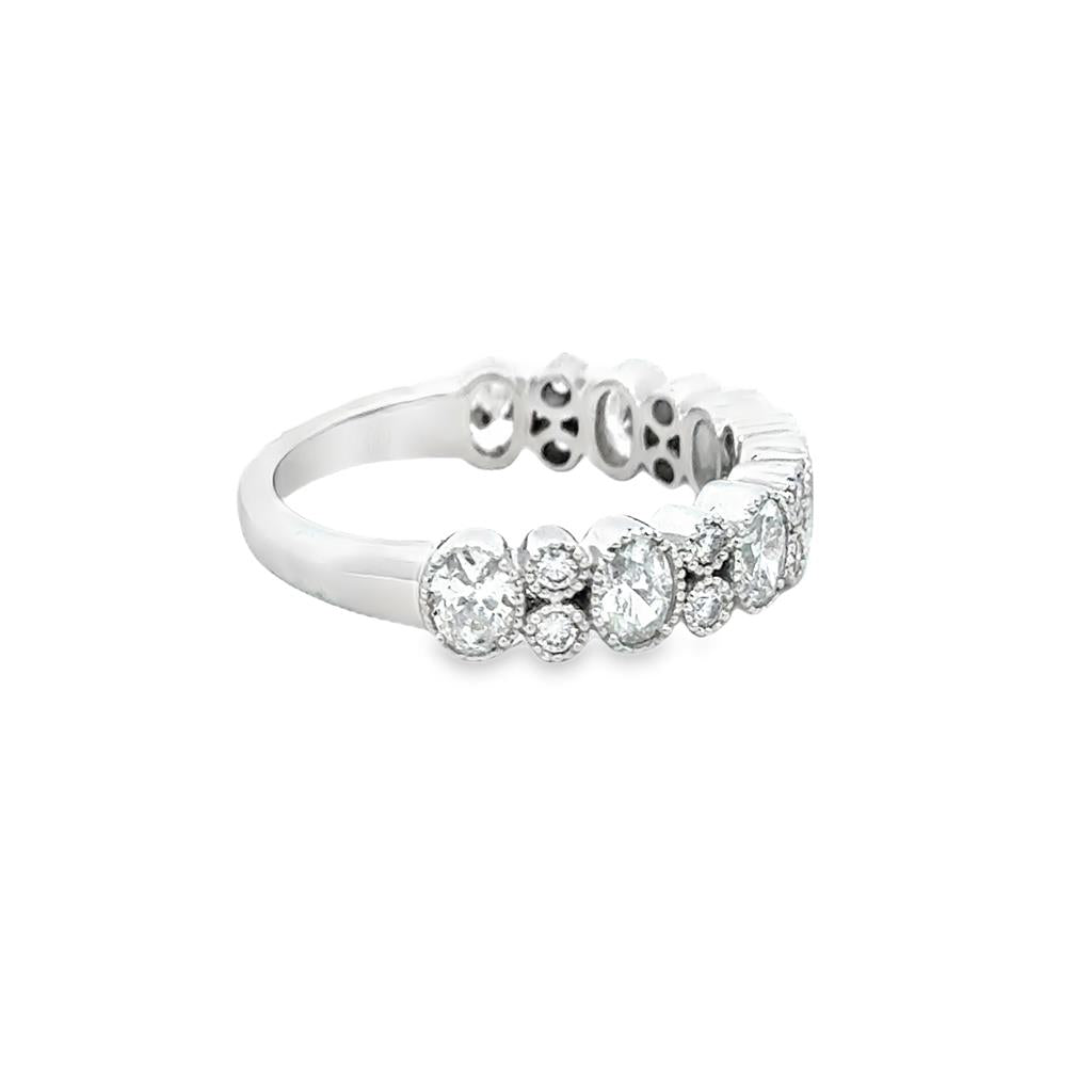 1.20 CTW Oval and Round Diamond Band Ring in 14K White Gold