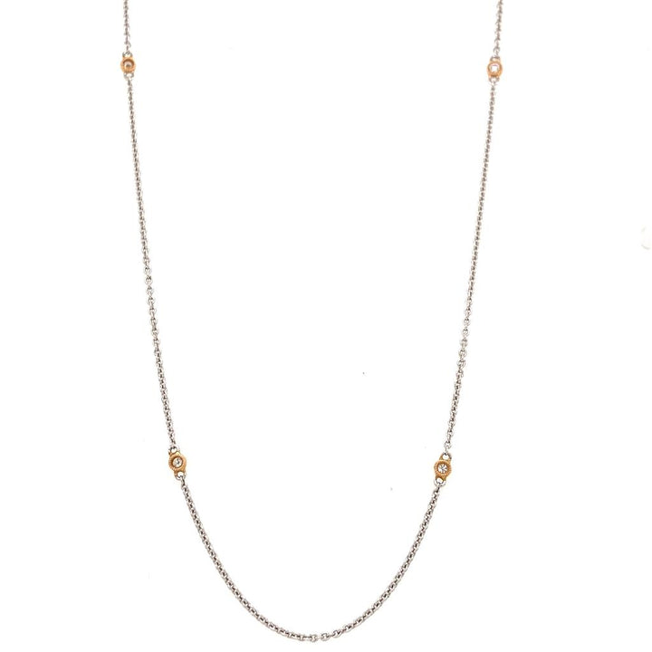 18K White and Rose Gold Diamond Station Necklace