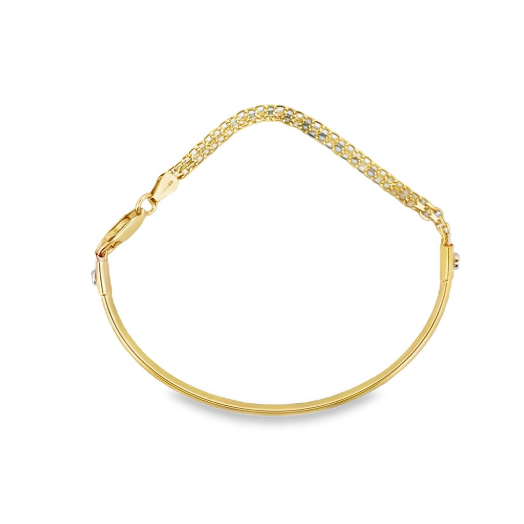 14K Yellow Gold Half Bangle Half Chain Bracelet – 4mm Wide, 6 ¾" Long