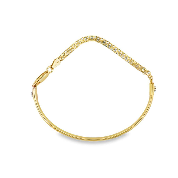 14K Yellow Gold Half Bangle Half Chain Bracelet – 4mm Wide, 6 ¾" Long