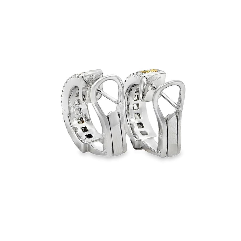 1.71 CTW Yellow Diamond & 0.57 CTW White Diamond Channel Set Earrings in 18K White Gold – 15.5mm