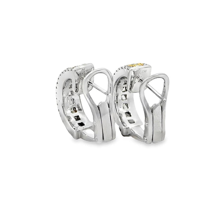 1.71 CTW Yellow Diamond & 0.57 CTW White Diamond Channel Set Earrings in 18K White Gold – 15.5mm