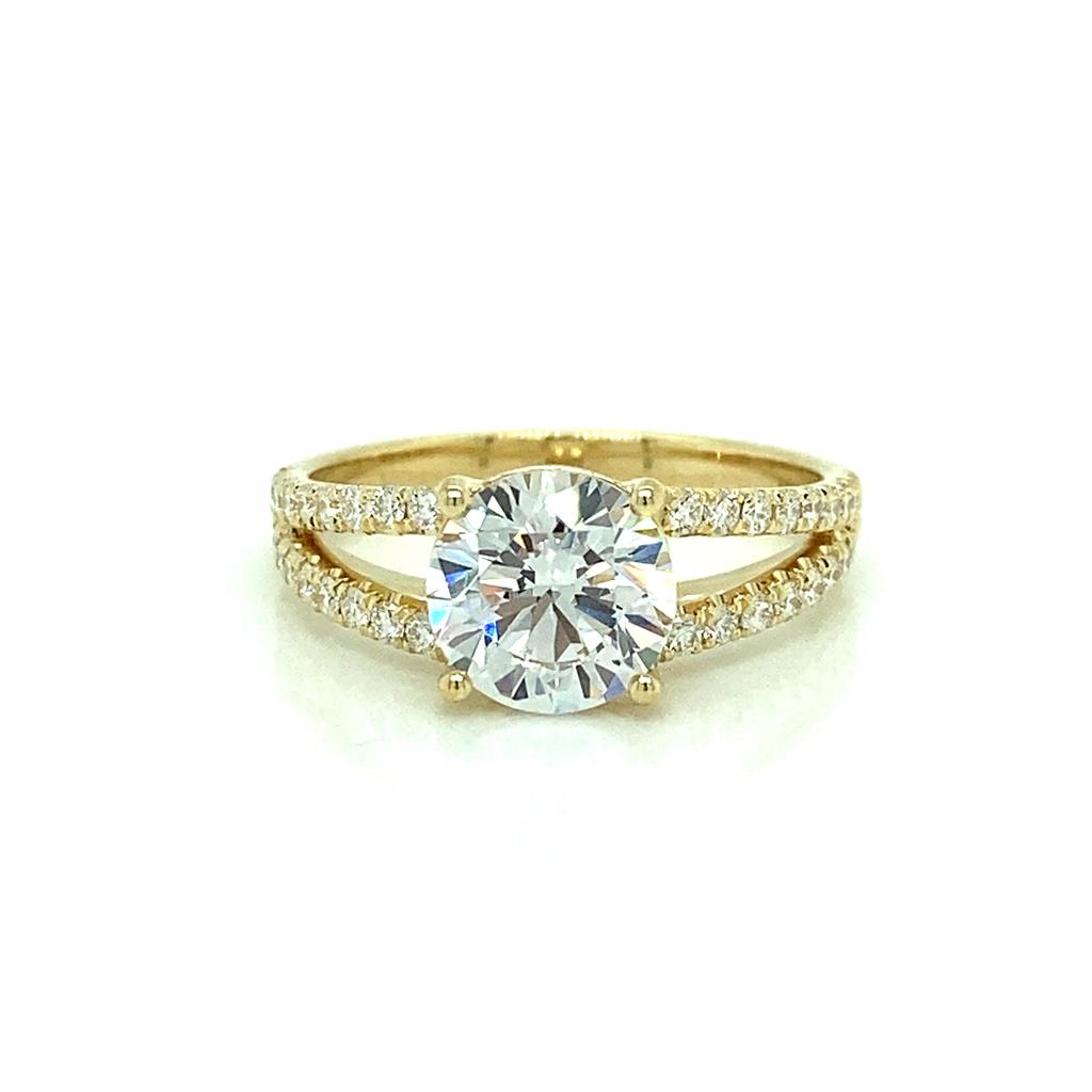 Semi-Mount Diamond 18K Yellow Gold Split Shank Pave Engagement Ring