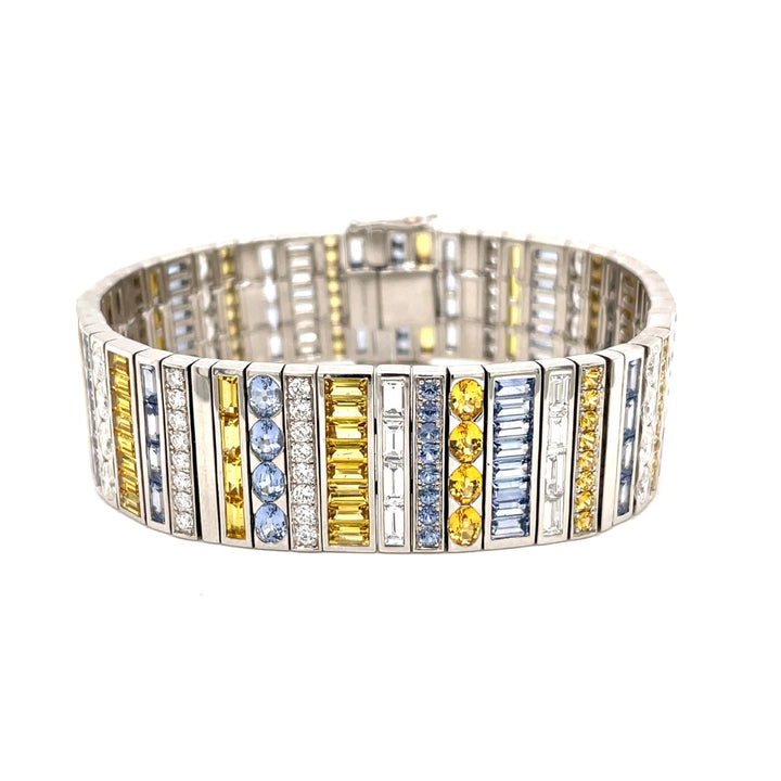 Robert Procop 19.31 CTW Blue &amp; Yellow Mix Cut Sapphires and 6.39 CTW Mix Cut Diamonds Platinum Bracelet