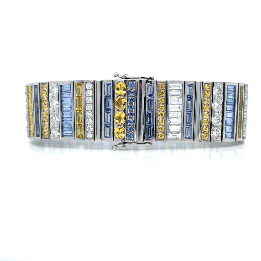 Robert Procop 19.31 CTW Blue &amp; Yellow Mix Cut Sapphires and 6.39 CTW Mix Cut Diamonds Platinum Bracelet