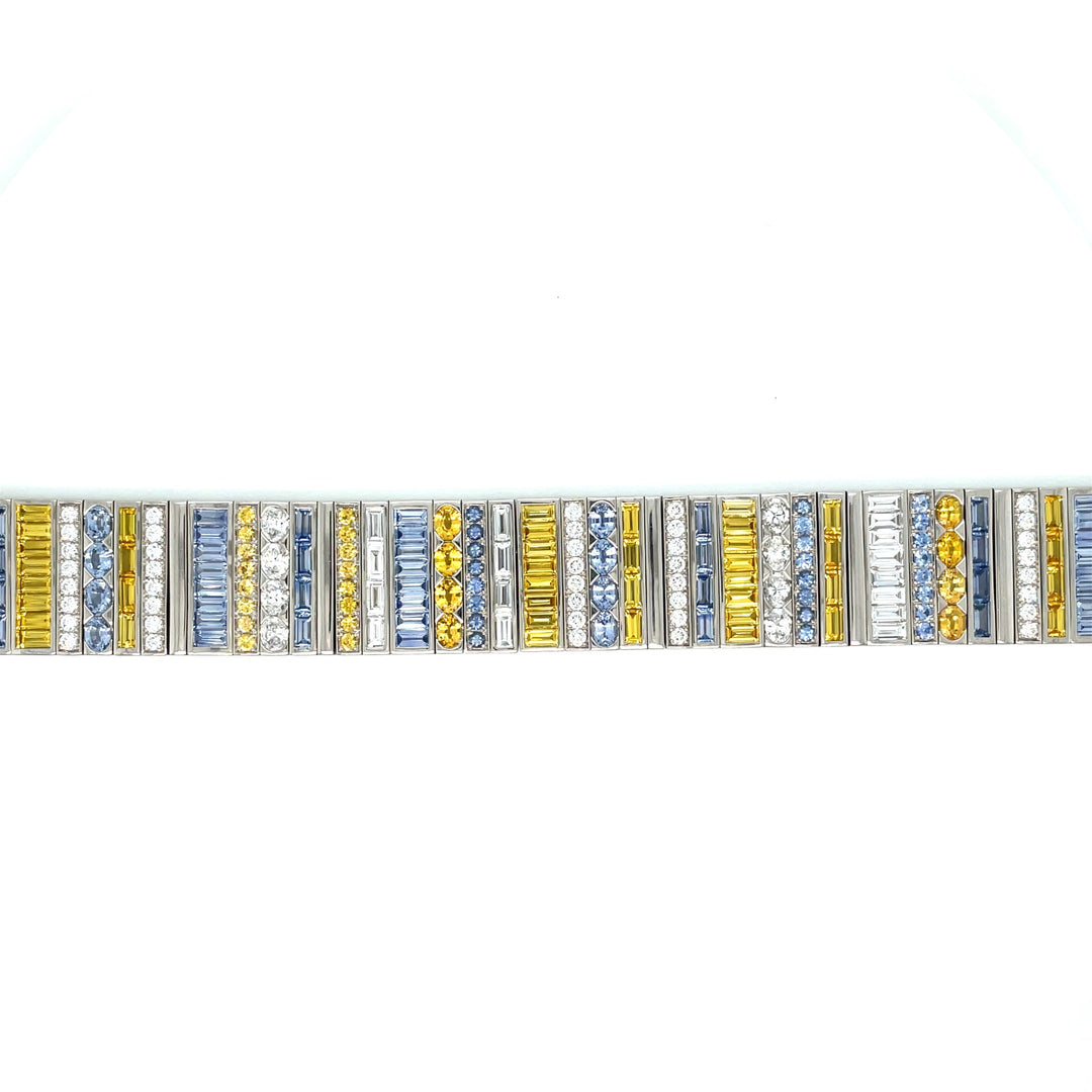 Robert Procop 19.31 CTW Blue &amp; Yellow Mix Cut Sapphires and 6.39 CTW Mix Cut Diamonds Platinum Bracelet