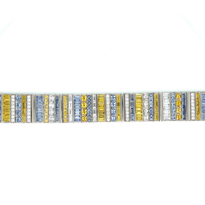 Robert Procop 19.31 CTW Blue &amp; Yellow Mix Cut Sapphires and 6.39 CTW Mix Cut Diamonds Platinum Bracelet