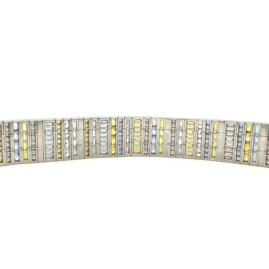 Robert Procop 19.31 CTW Blue &amp; Yellow Mix Cut Sapphires and 6.39 CTW Mix Cut Diamonds Platinum Bracelet