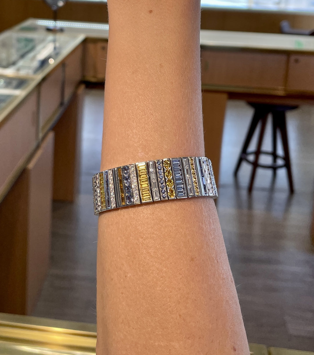 Robert Procop 19.31 CTW Blue &amp; Yellow Mix Cut Sapphires and 6.39 CTW Mix Cut Diamonds Platinum Bracelet