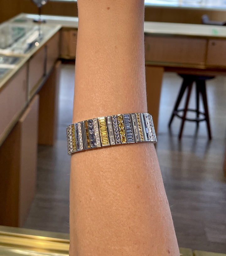 Robert Procop 19.31 CTW Blue &amp; Yellow Mix Cut Sapphires and 6.39 CTW Mix Cut Diamonds Platinum Bracelet