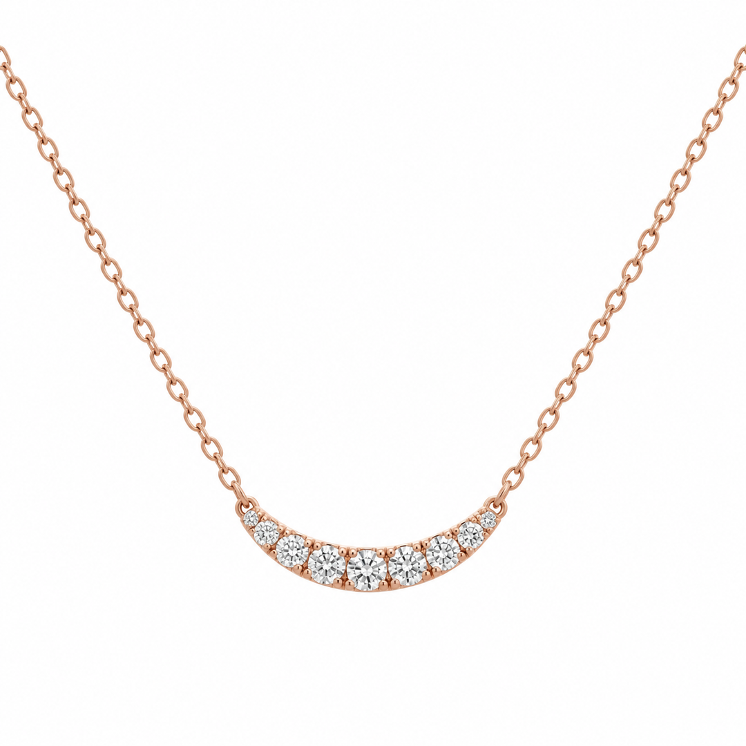 0.15 CTW Diamond 14K Rose Gold Half Moon Station Bar Necklace