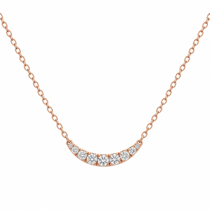 0.15 CTW Diamond 14K Rose Gold Half Moon Station Bar Necklace