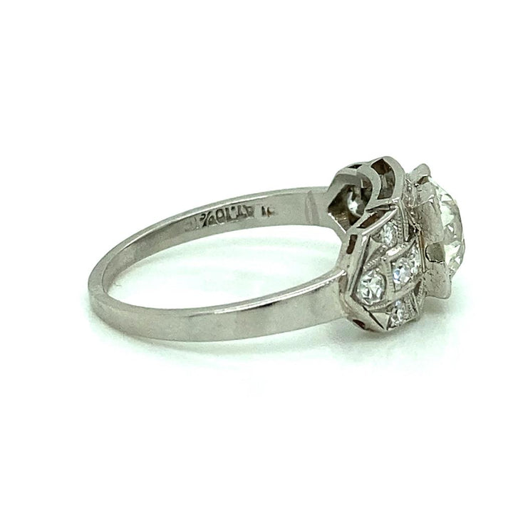 Vintage Art Deco 0.91 CT Old European L Vs2 Diamond Platinum Engagement Ring