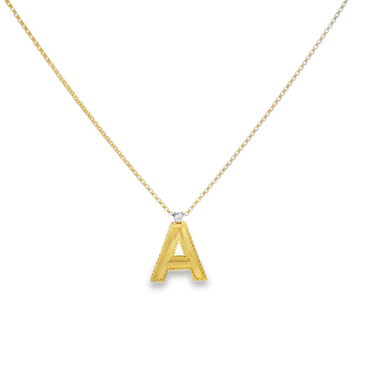 Pre-Owned Roberto Coin Princess "A" Initial Pendant, 18K Yellow Gold with Diamond Accent