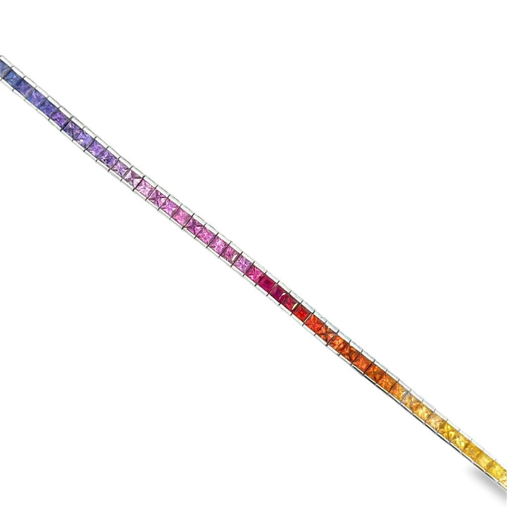 8.00 CTW Rainbow Sapphire 14K White Gold Princess-Cut Bracelet